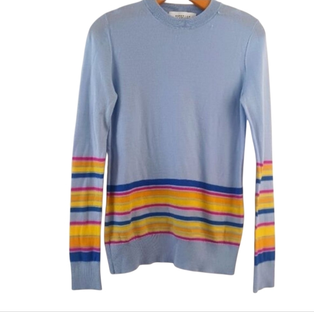 Derek Lam 10 Crosby Cashmere Silk Blend Striped Sweater Blue Size Medium - Picture 2 of 5